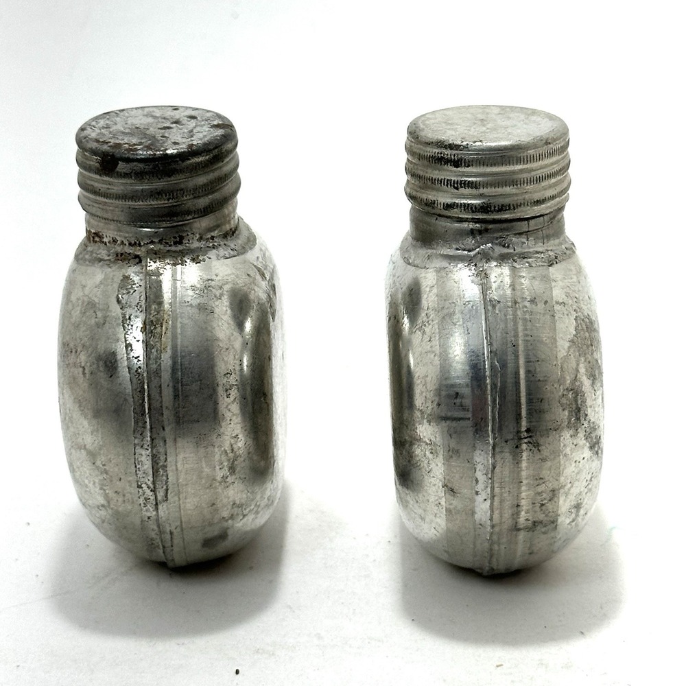 Vintage Steel Gun Oil Bottles Pair Round Military Rifle Oiler Screw Cap - Picture 3 of 10
